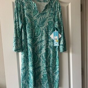 Aqua Leaf Print Swim Cover-Up